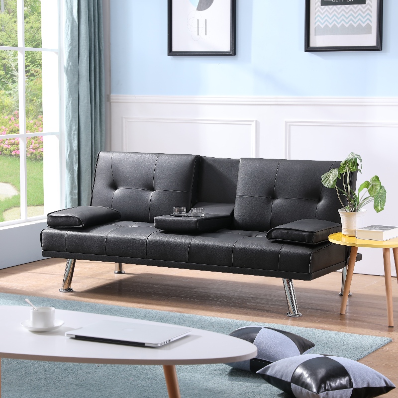 Фаусен кожен секционен диван диван диван комплект със сгъваем диван